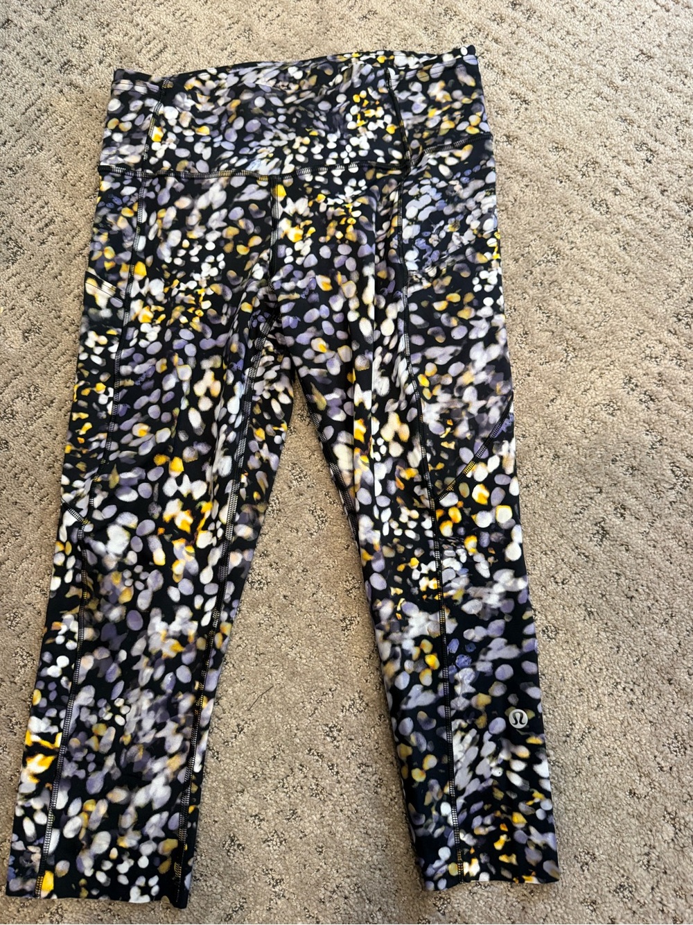 Lululemon fast and free crop 8 - Black, Yellow & Lavender